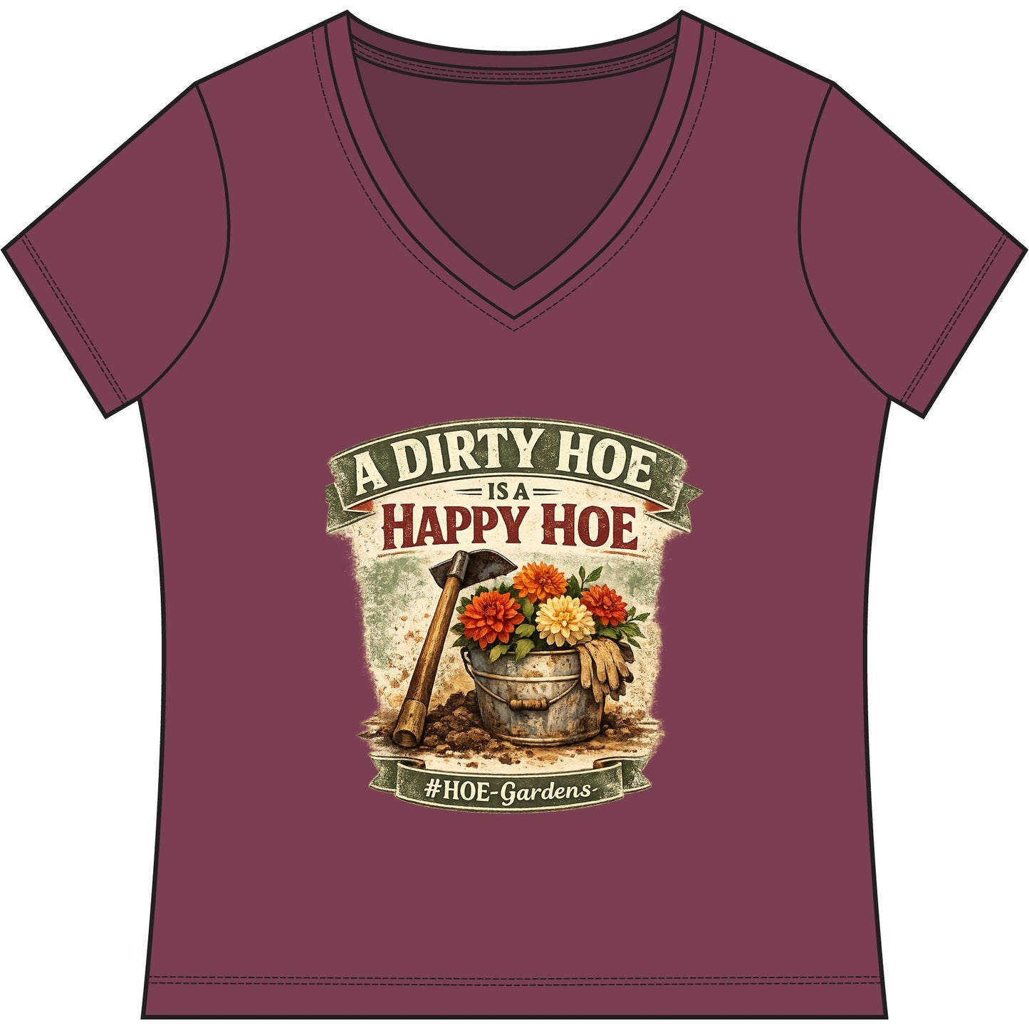 Dirty HOE #HOE-Gardens Women's V-Neck Tee — Funny Gardening Floral Shirt