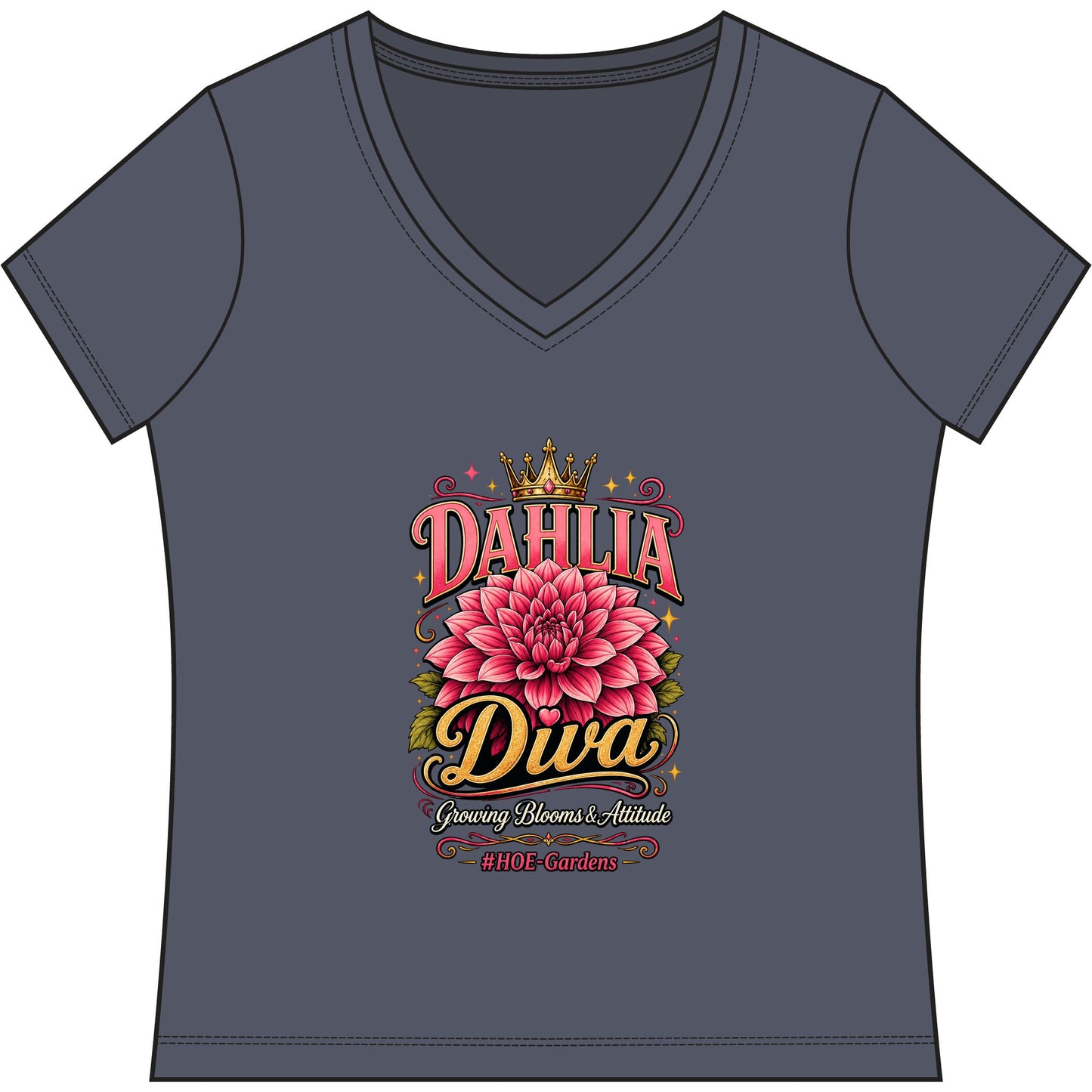 Dahlia Diva #HOE-Gardens Women's V-Neck Tee — Funny Gardening Floral Shirt