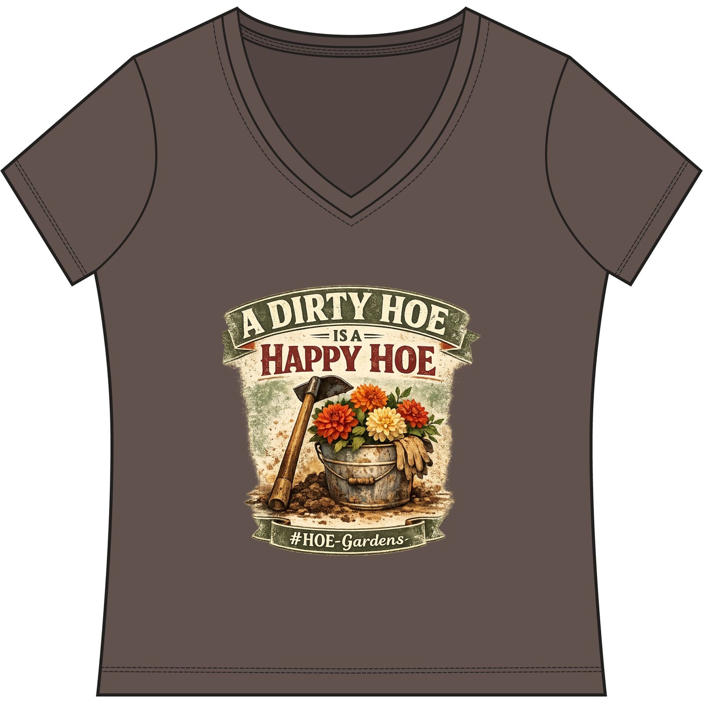 Dirty HOE #HOE-Gardens Women's V-Neck Tee — Funny Gardening Floral Shirt