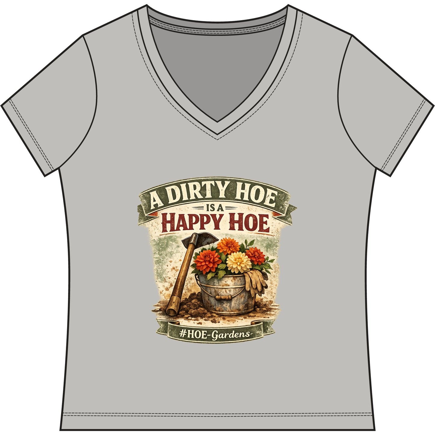 Dirty HOE #HOE-Gardens Women's V-Neck Tee — Funny Gardening Floral Shirt