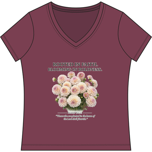 Rooted in Faith #HOE-Gardens Women's V-Neck Tee — Funny Gardening Floral Shirt