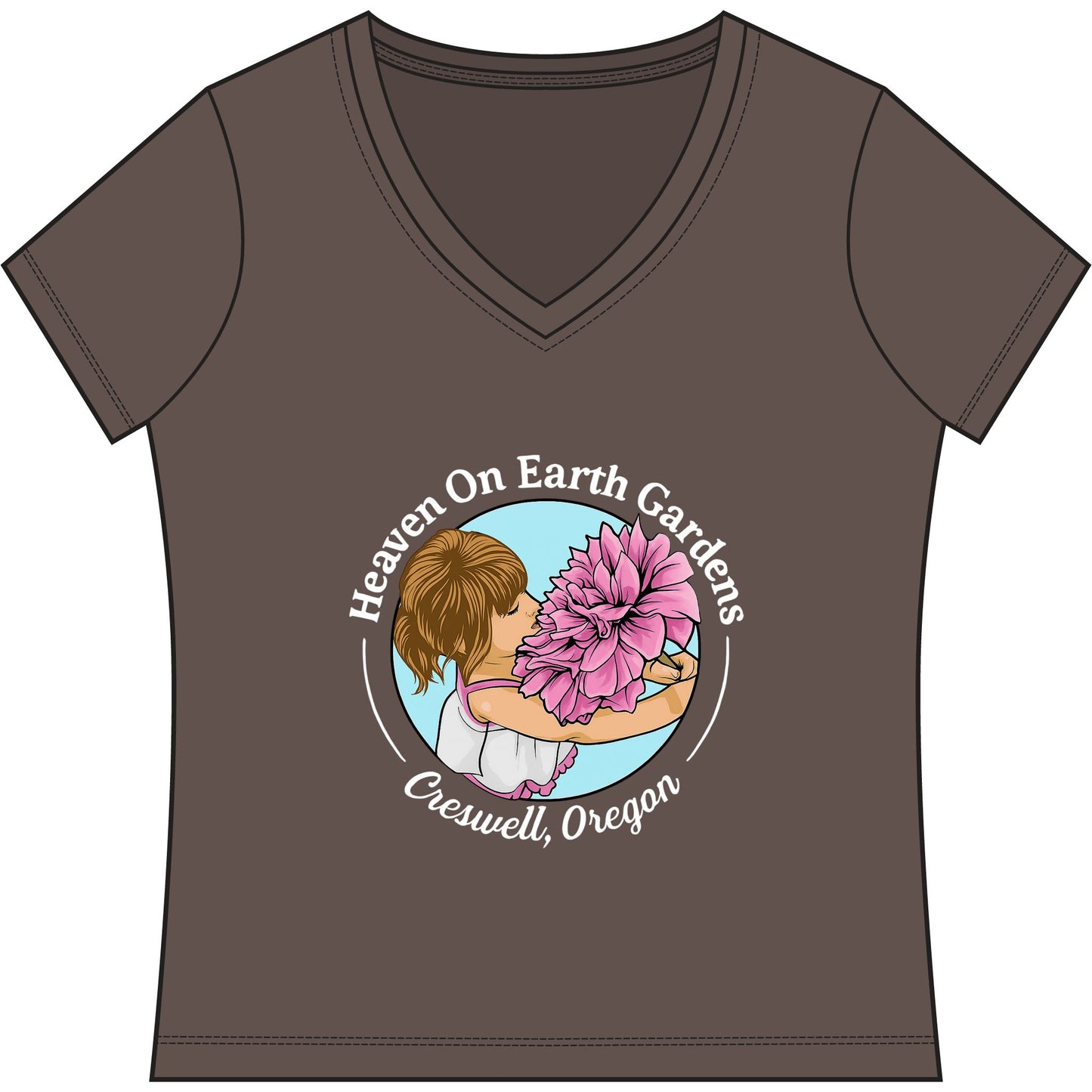 Heaven On Earth Gardens Logo #HOE-Gardens Women's V-Neck Tee — Funny Gardening Floral Shirt