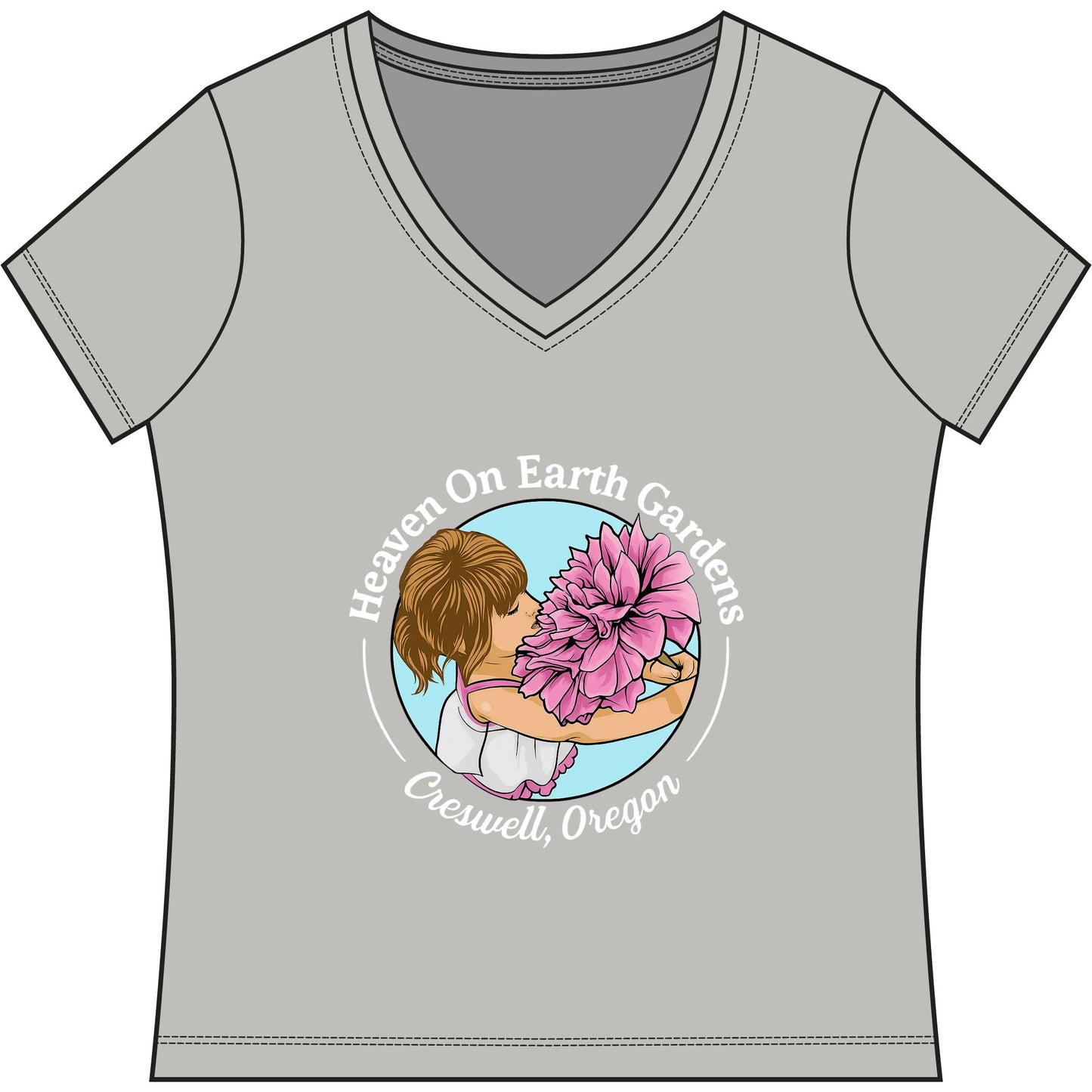 Heaven On Earth Gardens Logo #HOE-Gardens Women's V-Neck Tee — Funny Gardening Floral Shirt