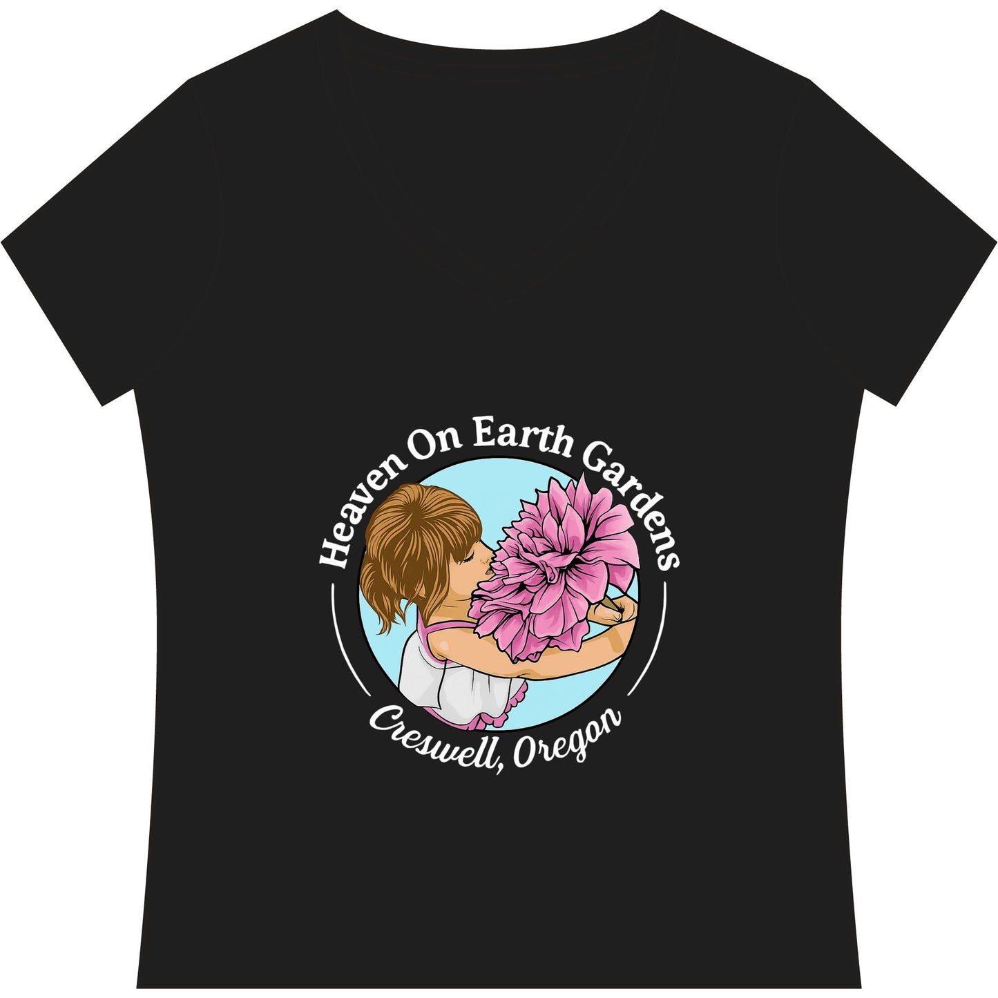 Heaven On Earth Gardens Logo #HOE-Gardens Women's V-Neck Tee — Funny Gardening Floral Shirt