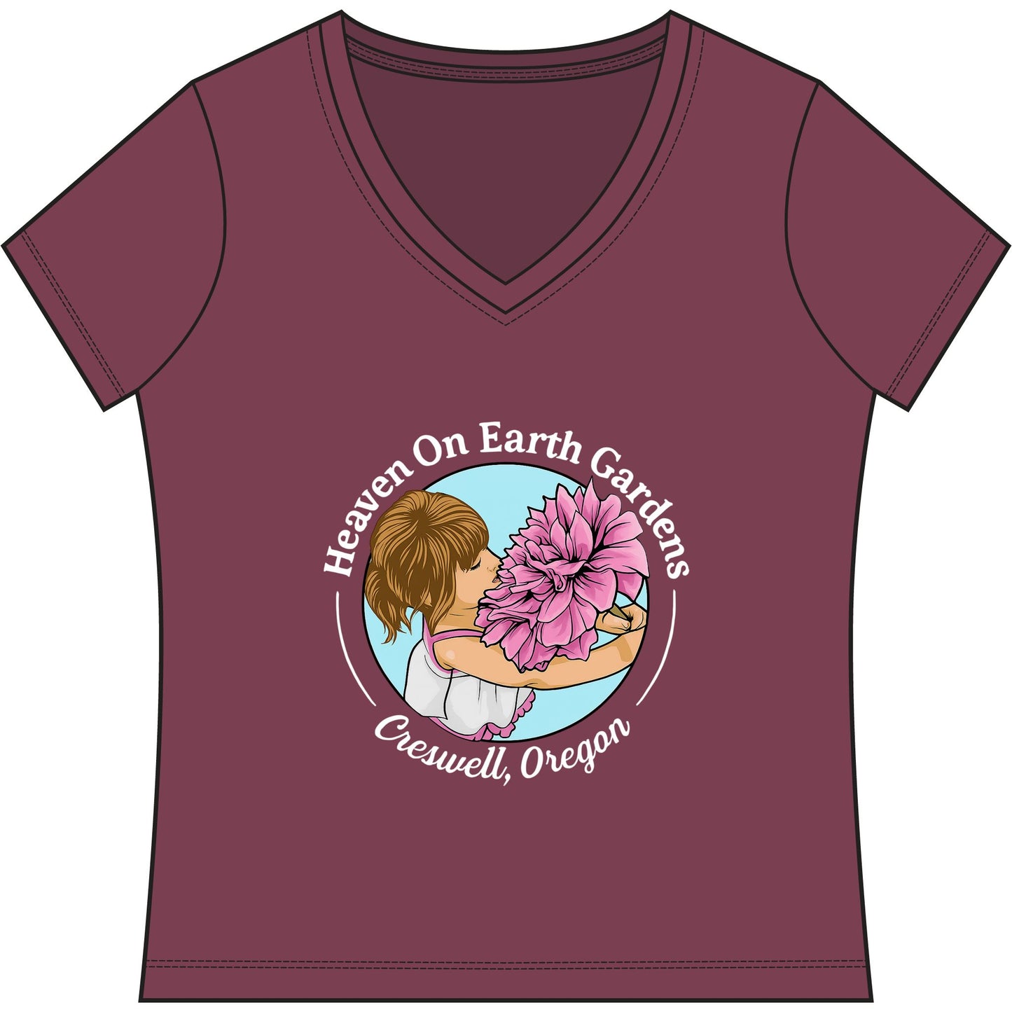 Heaven On Earth Gardens Logo #HOE-Gardens Women's V-Neck Tee — Funny Gardening Floral Shirt