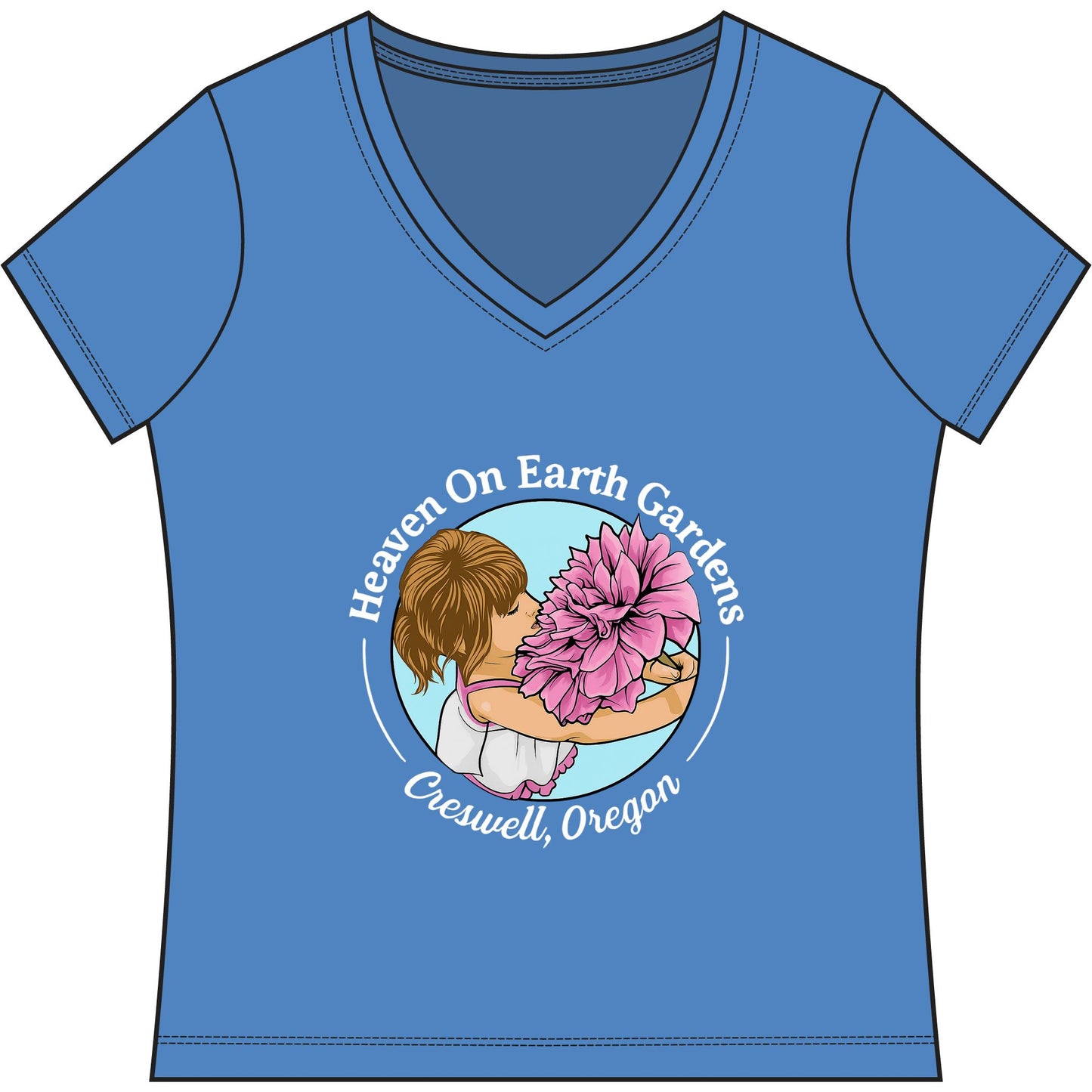Heaven On Earth Gardens Logo #HOE-Gardens Women's V-Neck Tee — Funny Gardening Floral Shirt