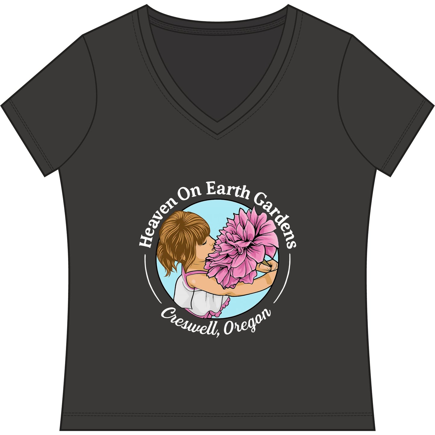 Heaven On Earth Gardens Logo #HOE-Gardens Women's V-Neck Tee — Funny Gardening Floral Shirt