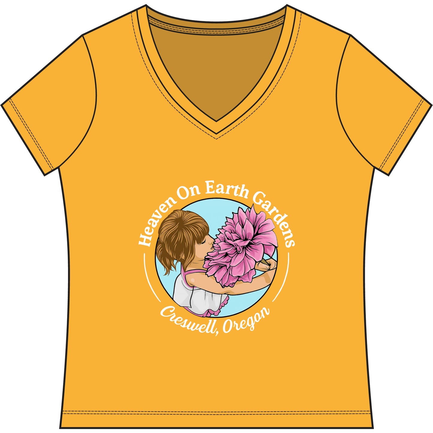 Heaven On Earth Gardens Logo #HOE-Gardens Women's V-Neck Tee — Funny Gardening Floral Shirt