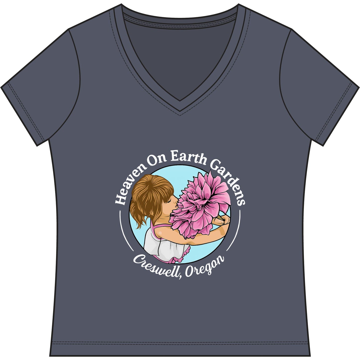 Heaven On Earth Gardens Logo #HOE-Gardens Women's V-Neck Tee — Funny Gardening Floral Shirt