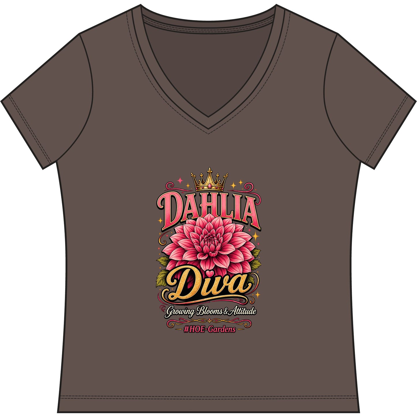 Dahlia Diva #HOE-Gardens Women's V-Neck Tee — Funny Gardening Floral Shirt
