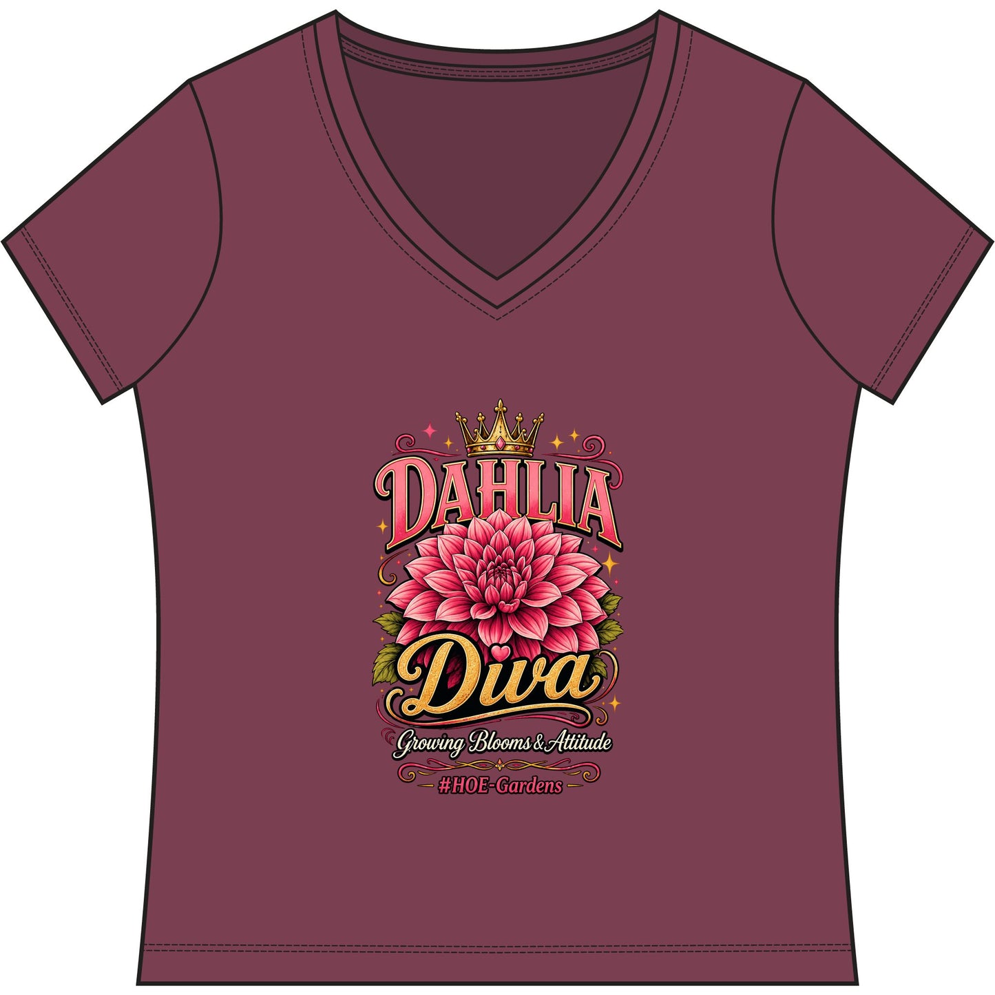 Dahlia Diva #HOE-Gardens Women's V-Neck Tee — Funny Gardening Floral Shirt