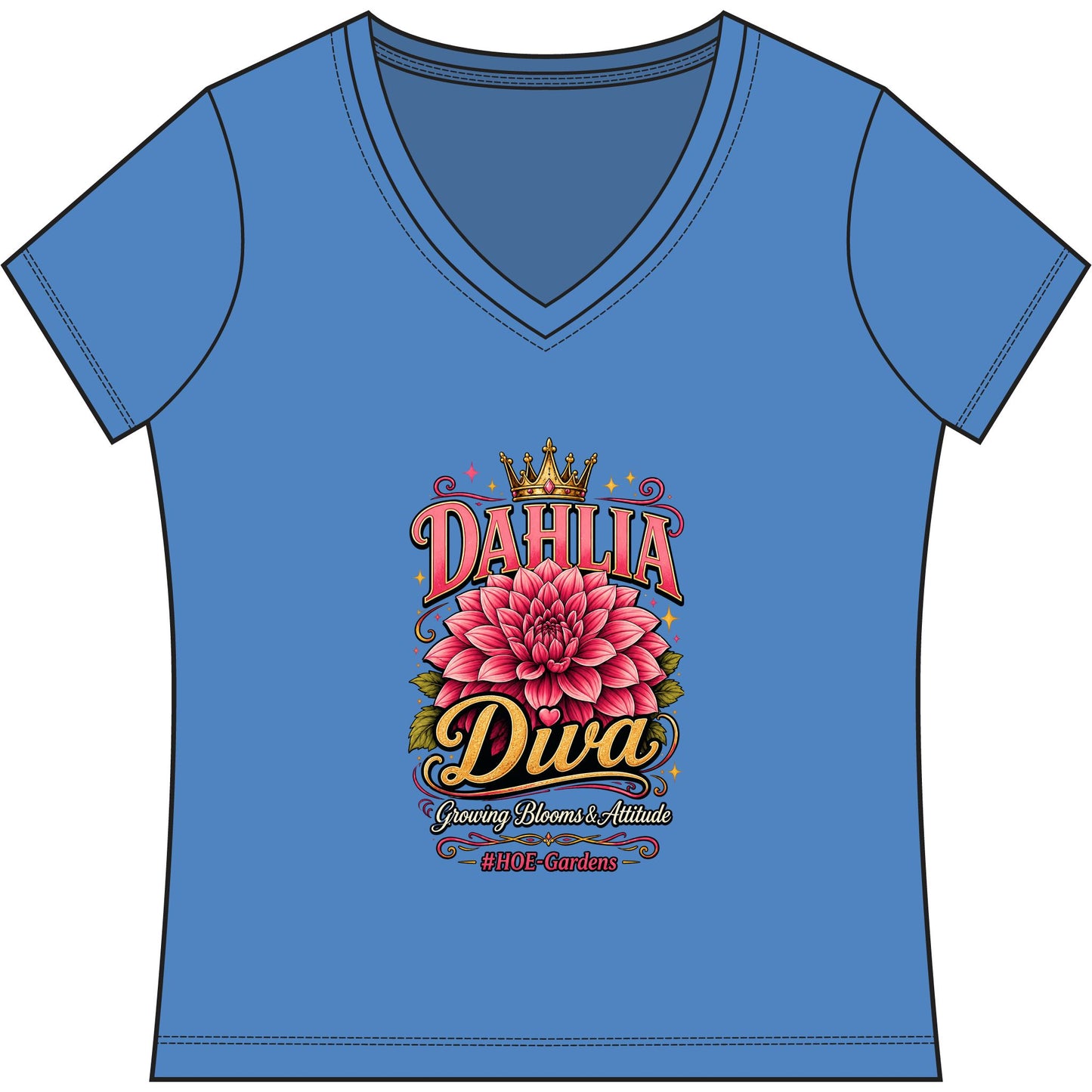 Dahlia Diva #HOE-Gardens Women's V-Neck Tee — Funny Gardening Floral Shirt