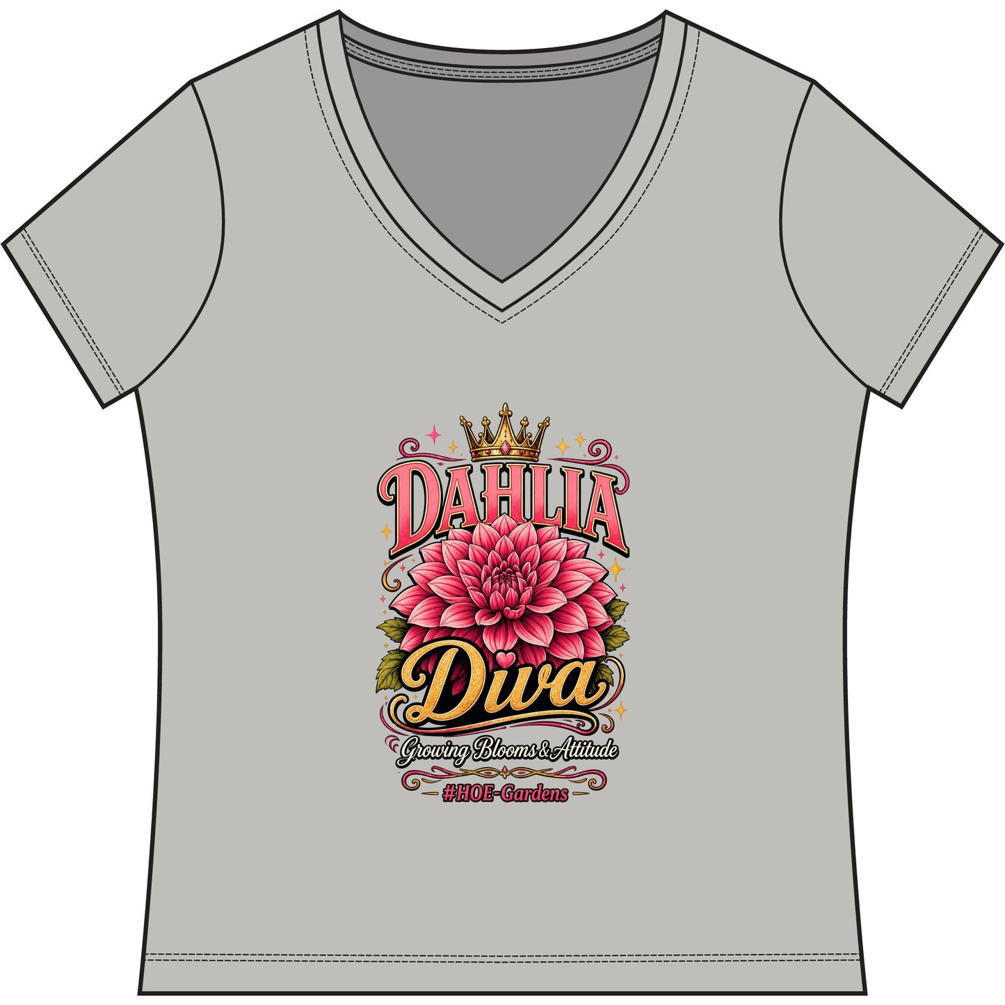 Dahlia Diva #HOE-Gardens Women's V-Neck Tee — Funny Gardening Floral Shirt