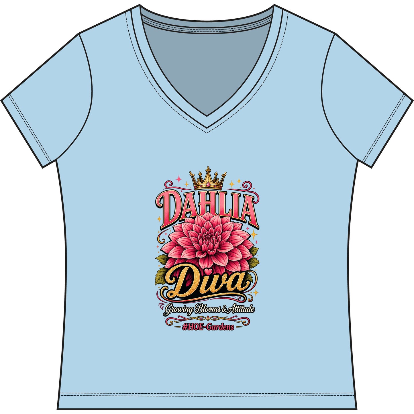 Dahlia Diva #HOE-Gardens Women's V-Neck Tee — Funny Gardening Floral Shirt