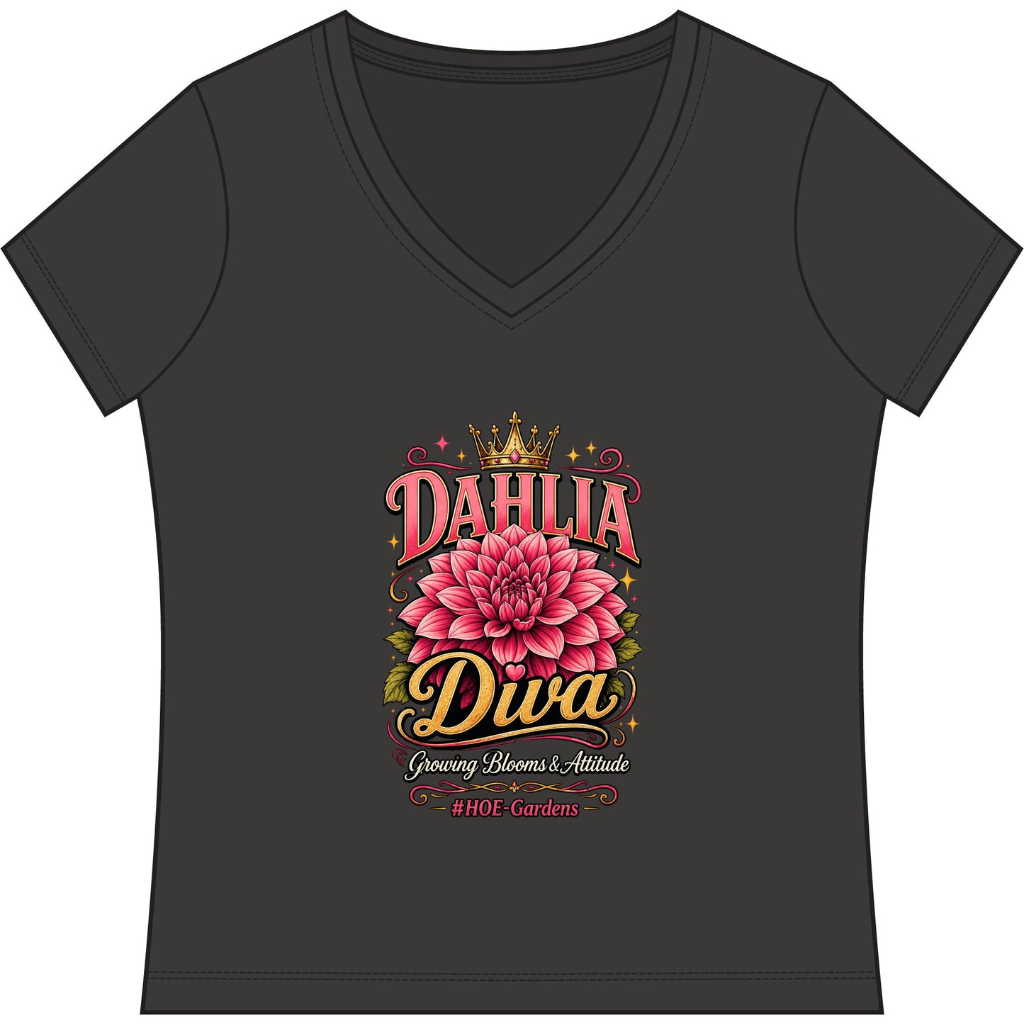 Dahlia Diva #HOE-Gardens Women's V-Neck Tee — Funny Gardening Floral Shirt