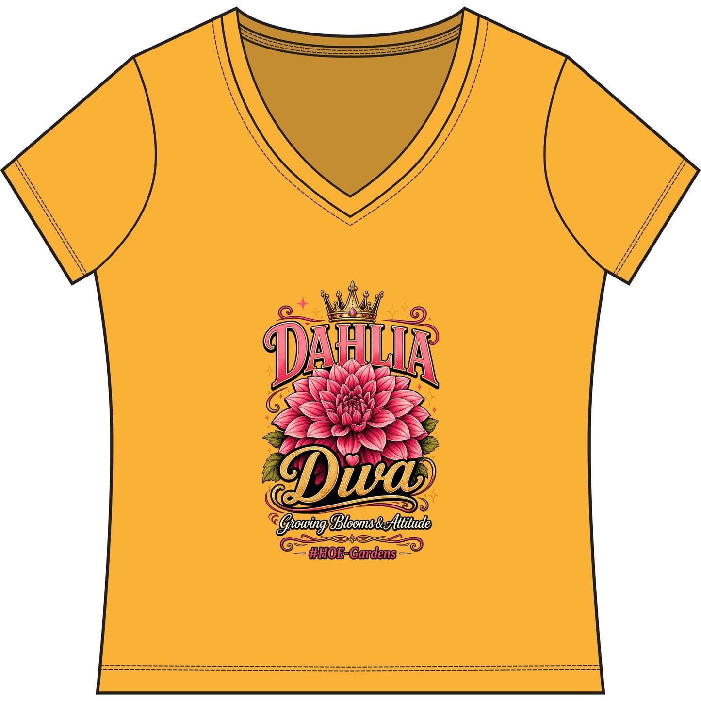 Dahlia Diva #HOE-Gardens Women's V-Neck Tee — Funny Gardening Floral Shirt
