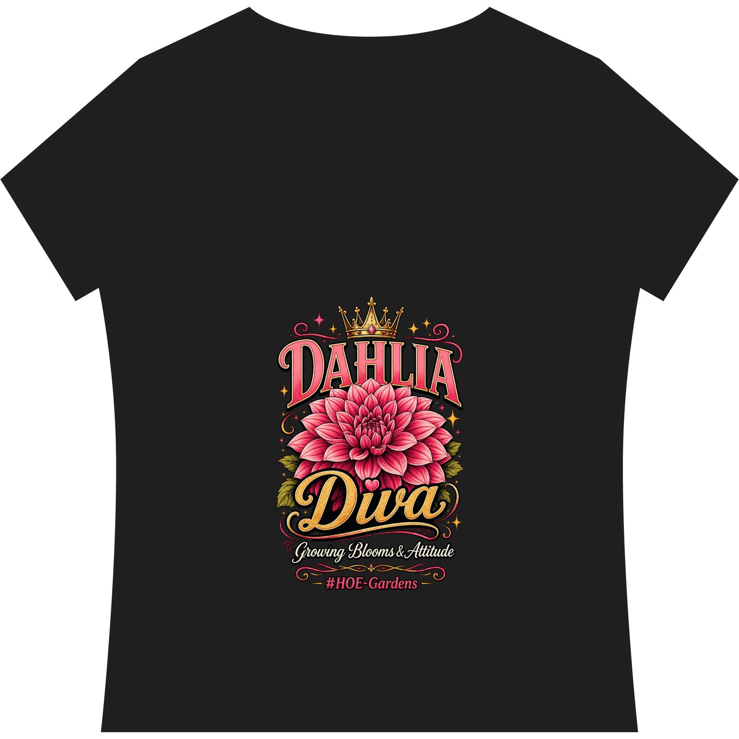 Dahlia Diva #HOE-Gardens Women's V-Neck Tee — Funny Gardening Floral Shirt