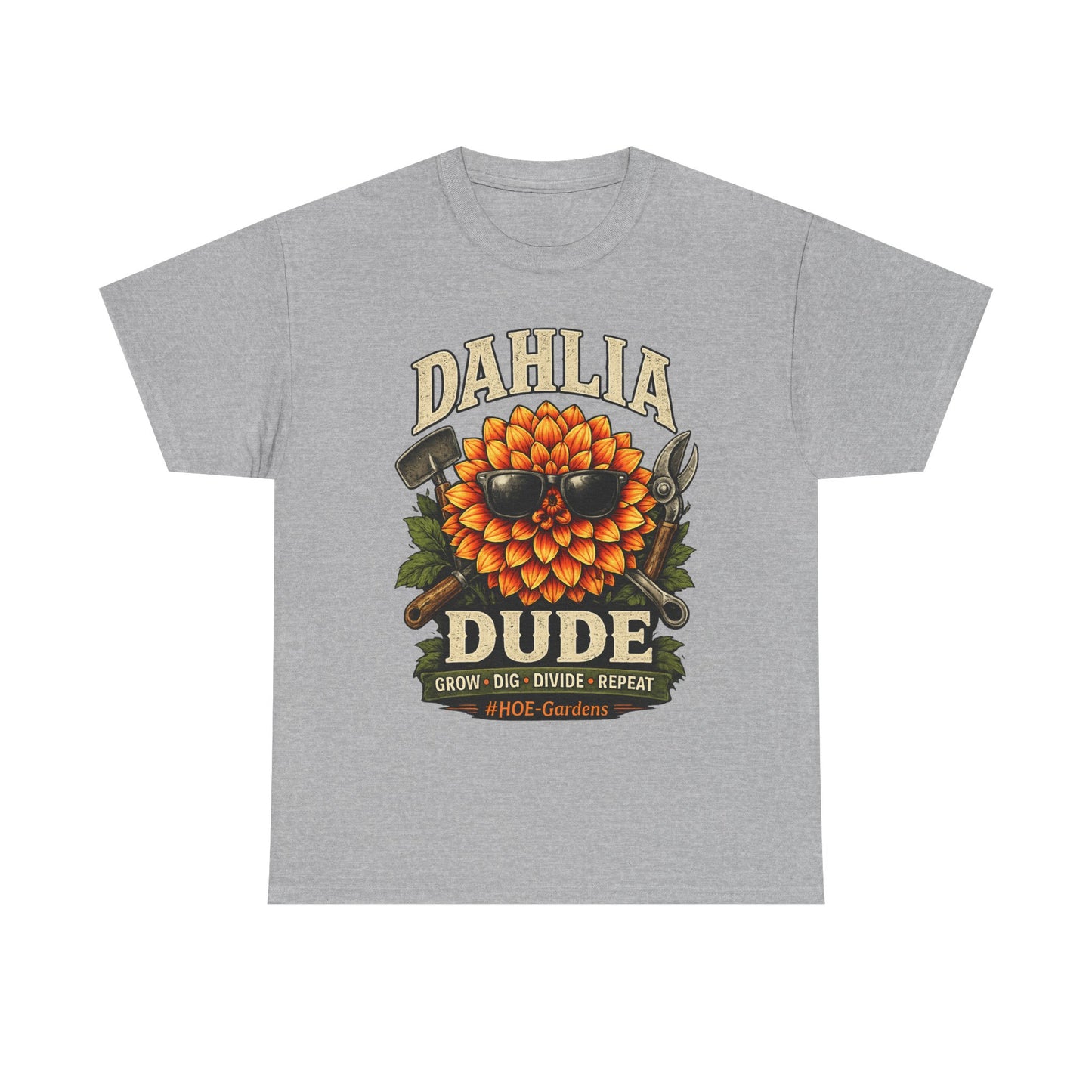 Dahlia Dude - 'HOE Gardens' Funny Gardening Tee
